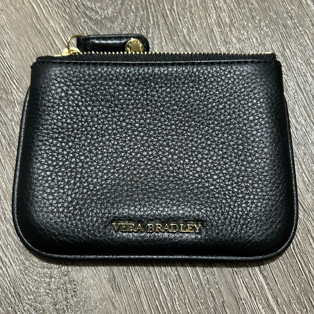 Vera Bradley Coin Purse Black Leopard Calf Hair Leather Cat Print Lining